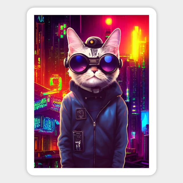 Techno Cat In Japan Neon City Magnet by star trek fanart and more